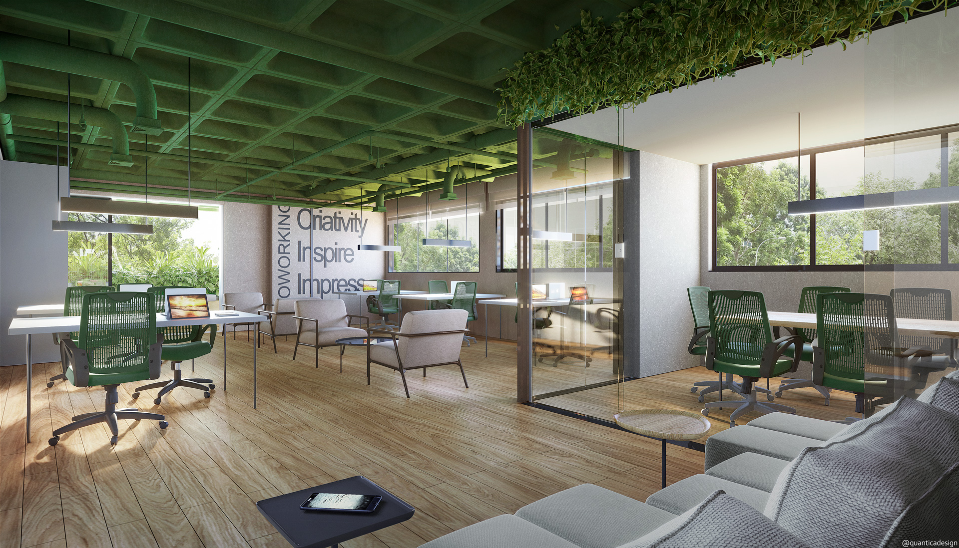 Perspectiva ilustrada do coworking